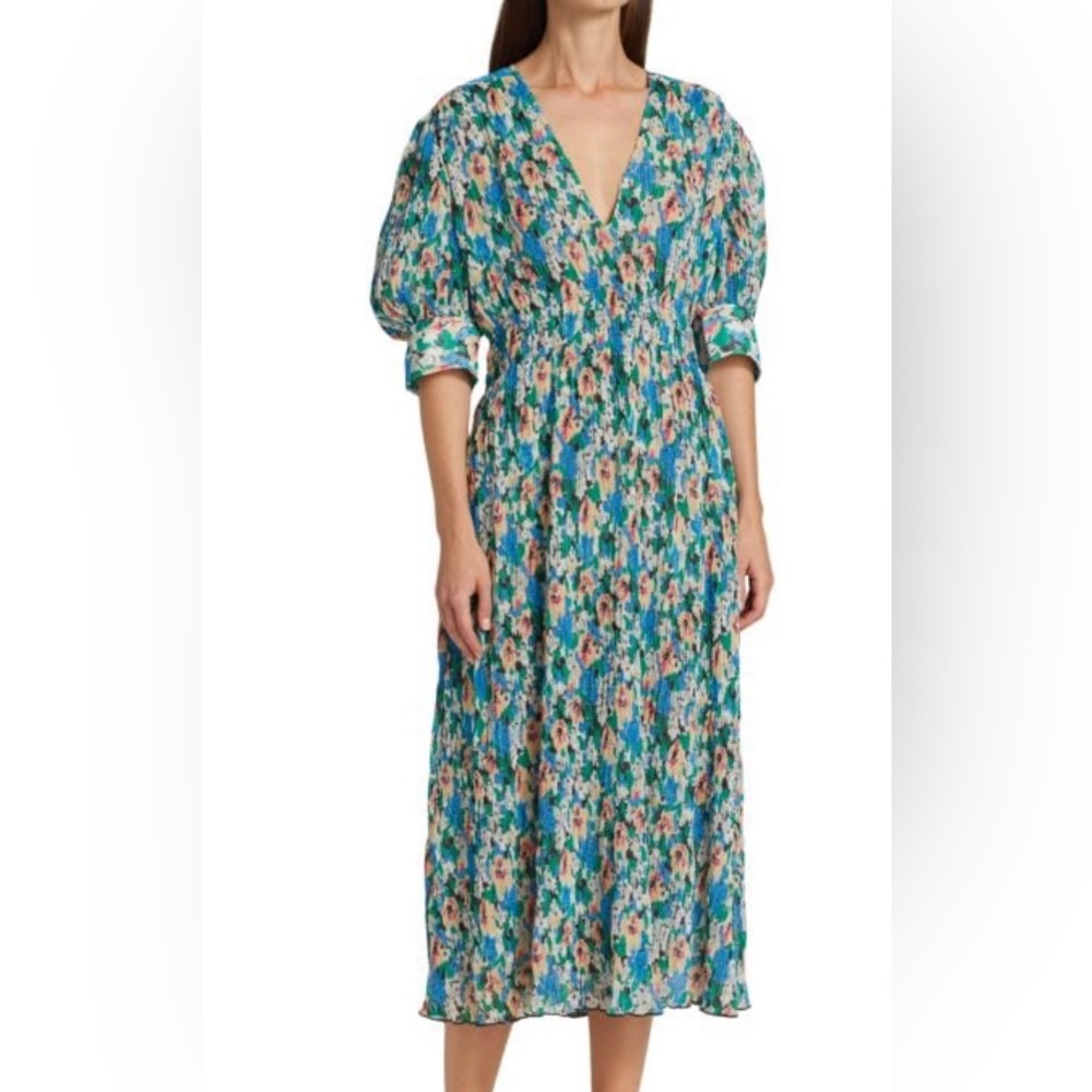 Ganni pleated Floral Georgette midi Dress